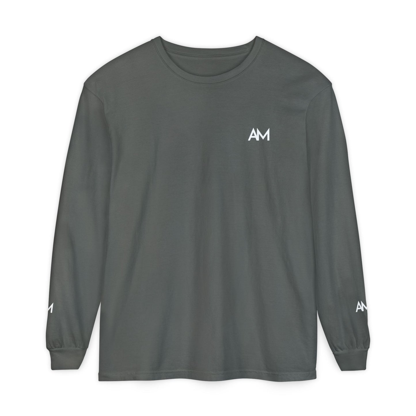 AM Logo Garment-Dyed Long Sleeve T-Shirt — Minimalist Unisex Tee