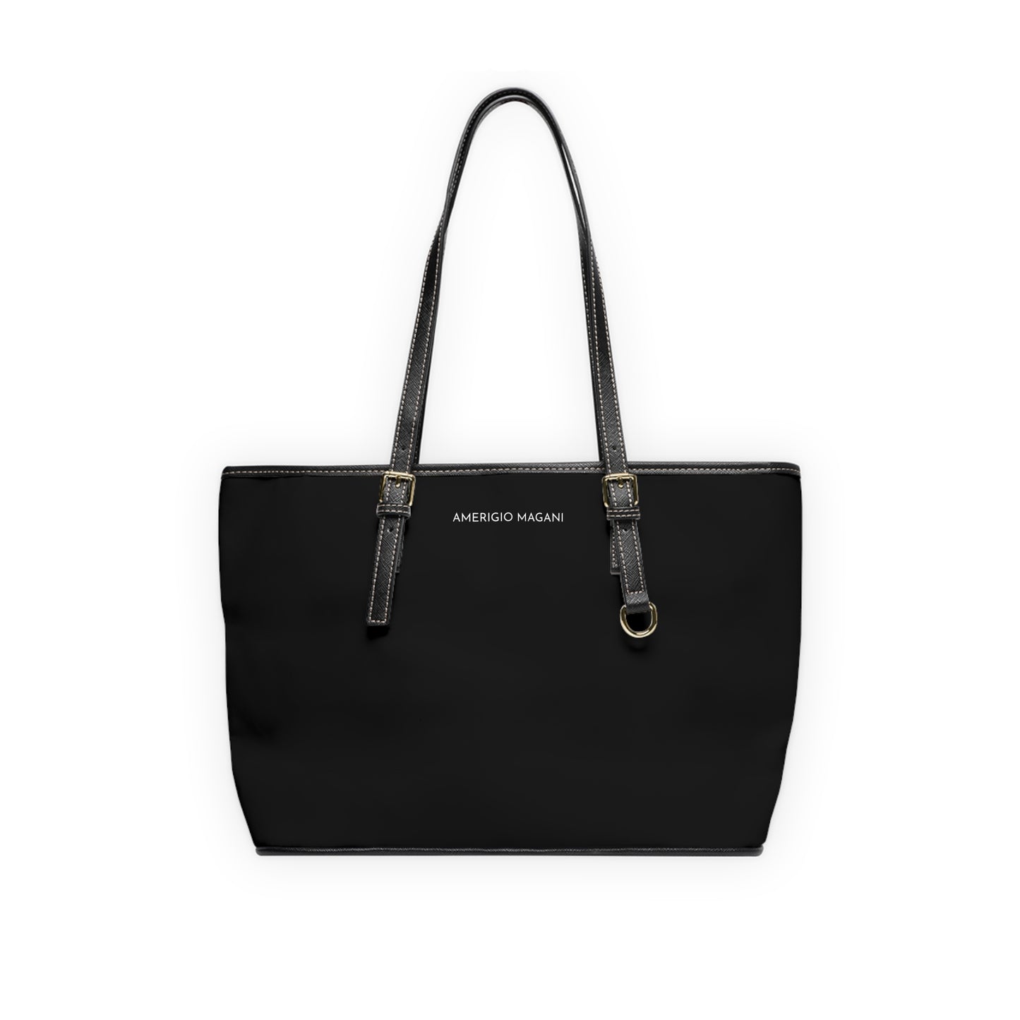 PU Leather Shoulder Bag — Classic Black Tote with Adjustable Straps