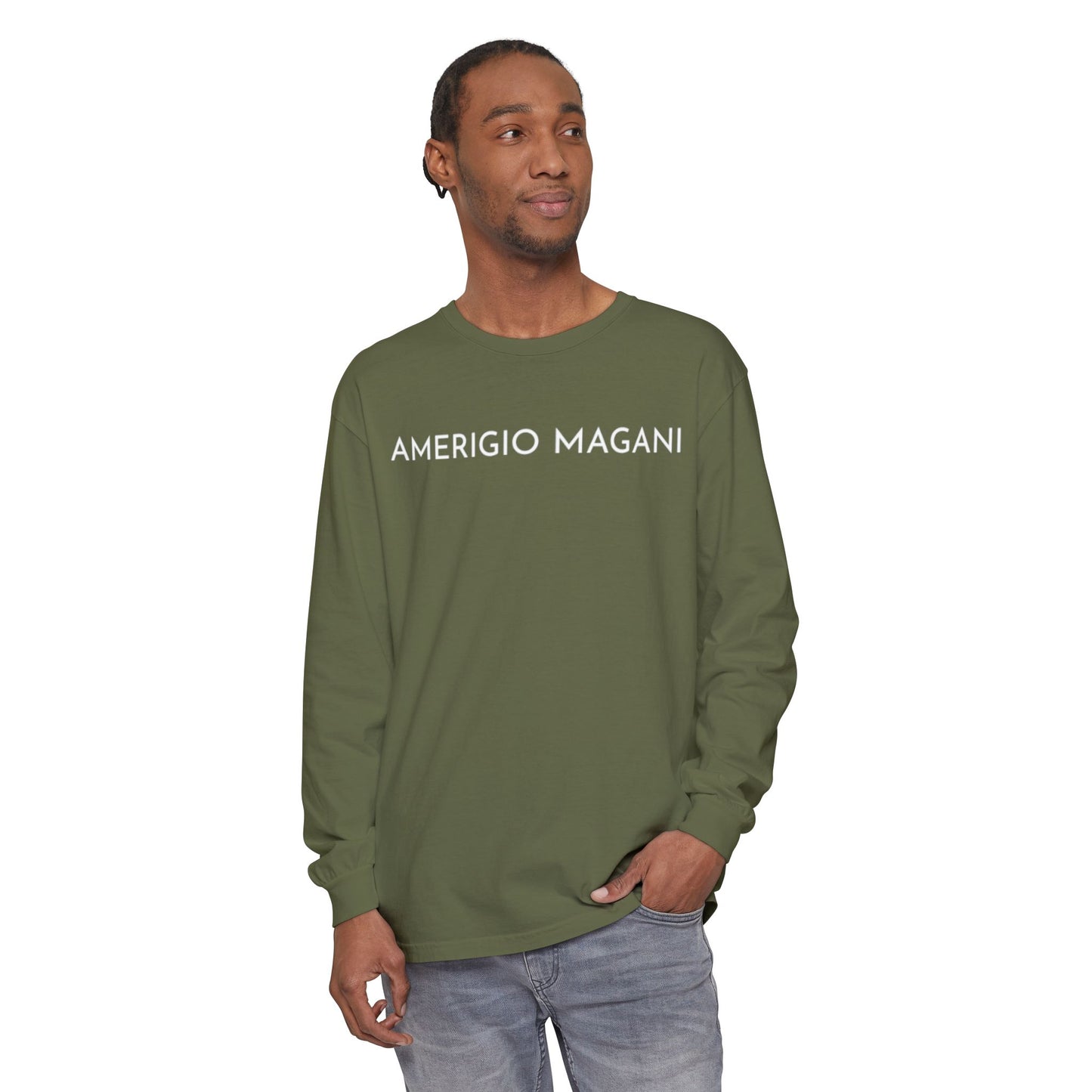 Amerigio Magani Long Sleeve Tee — Minimalist Name Graphic Shirt