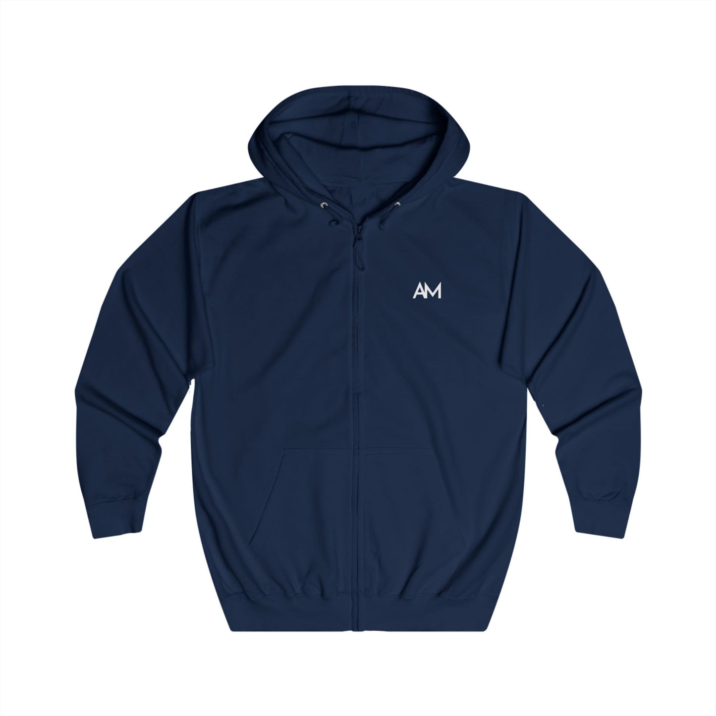 AM Logo Full-Zip Hoodie — Minimal Embroidered Chest Zip-Up Hoodie