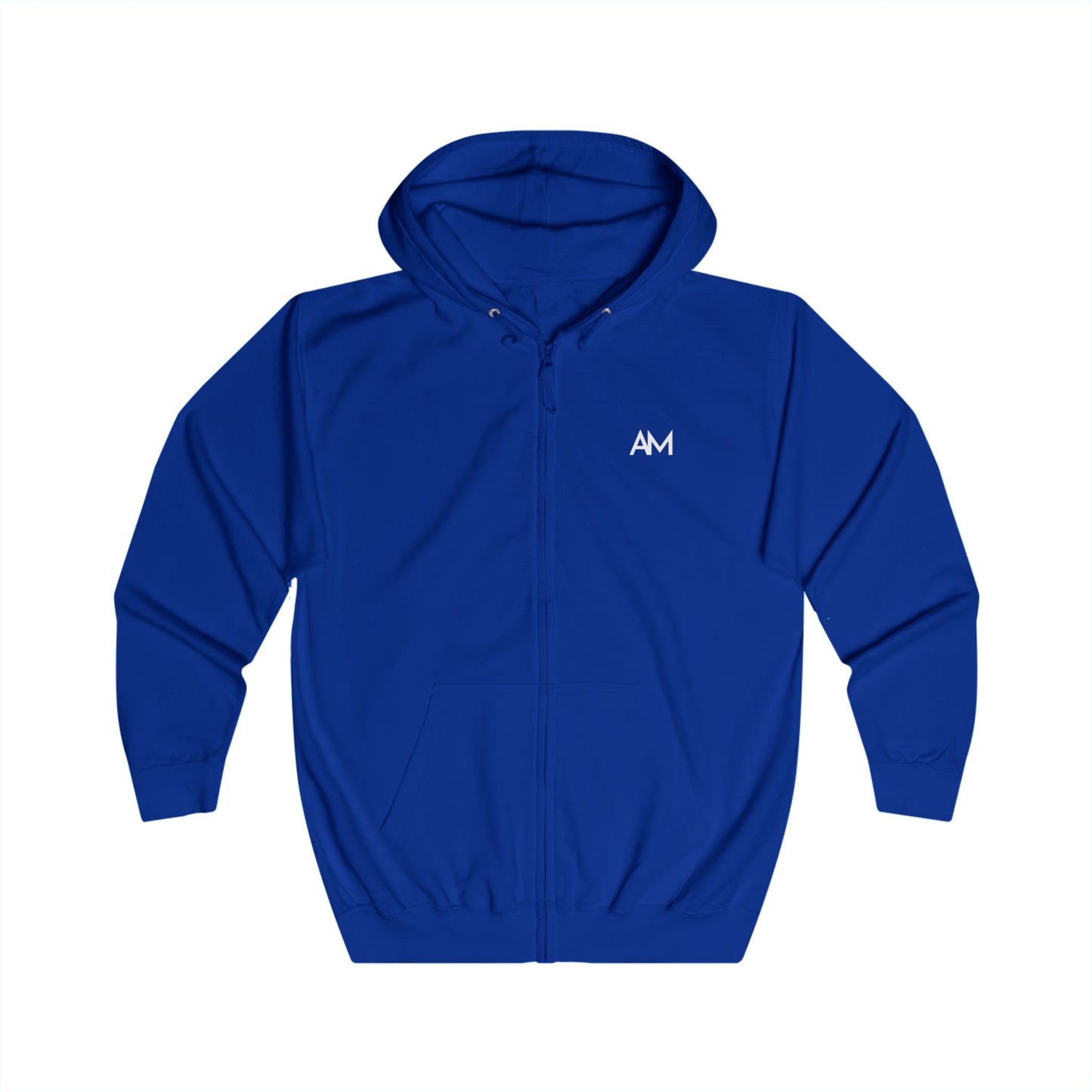 AM Logo Full-Zip Hoodie — Minimal Embroidered Chest Zip-Up Hoodie