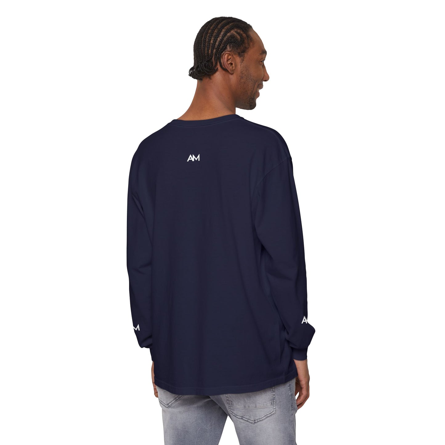 AM Logo Garment-Dyed Long Sleeve T-Shirt — Minimalist Unisex Tee
