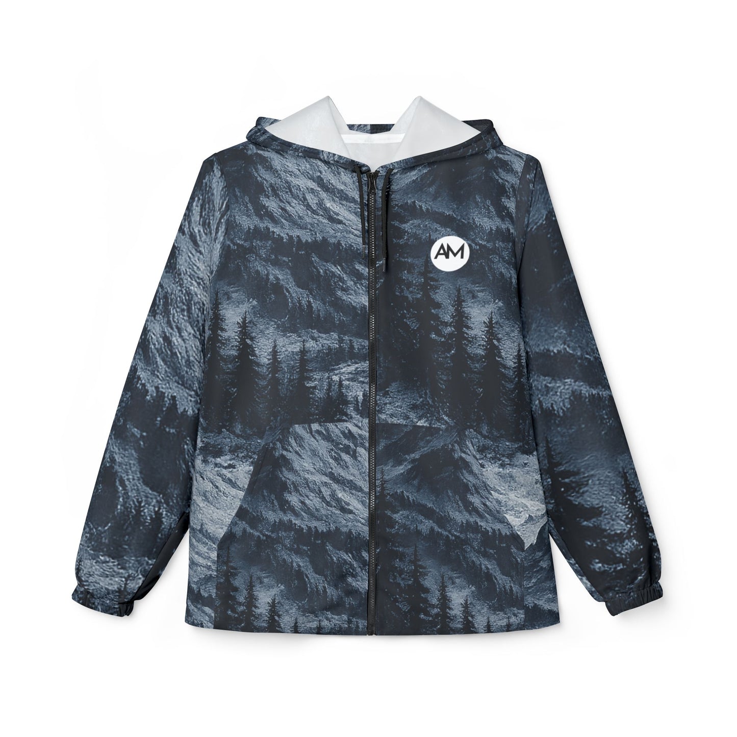 Forest Night Windbreaker Jacket — Moody Tree Silhouette Hooded Outerwear