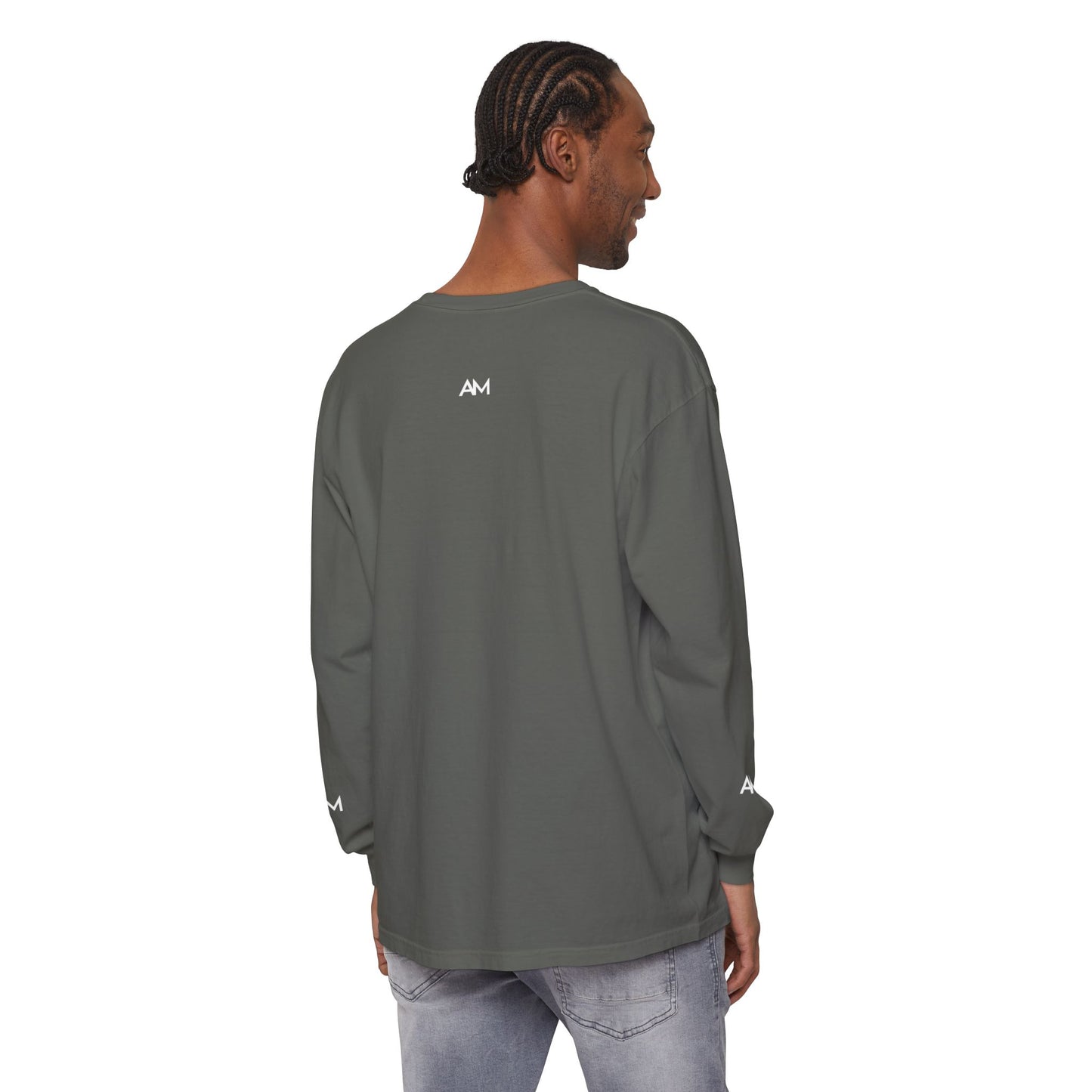 AM Logo Garment-Dyed Long Sleeve T-Shirt — Minimalist Unisex Tee