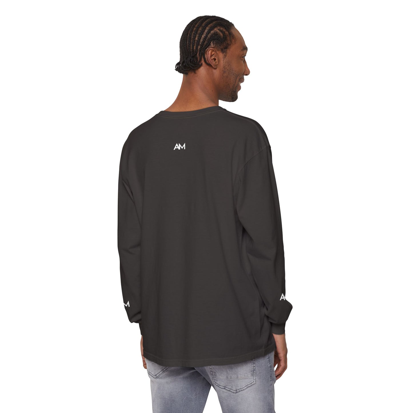 AM Logo Garment-Dyed Long Sleeve T-Shirt — Minimalist Unisex Tee