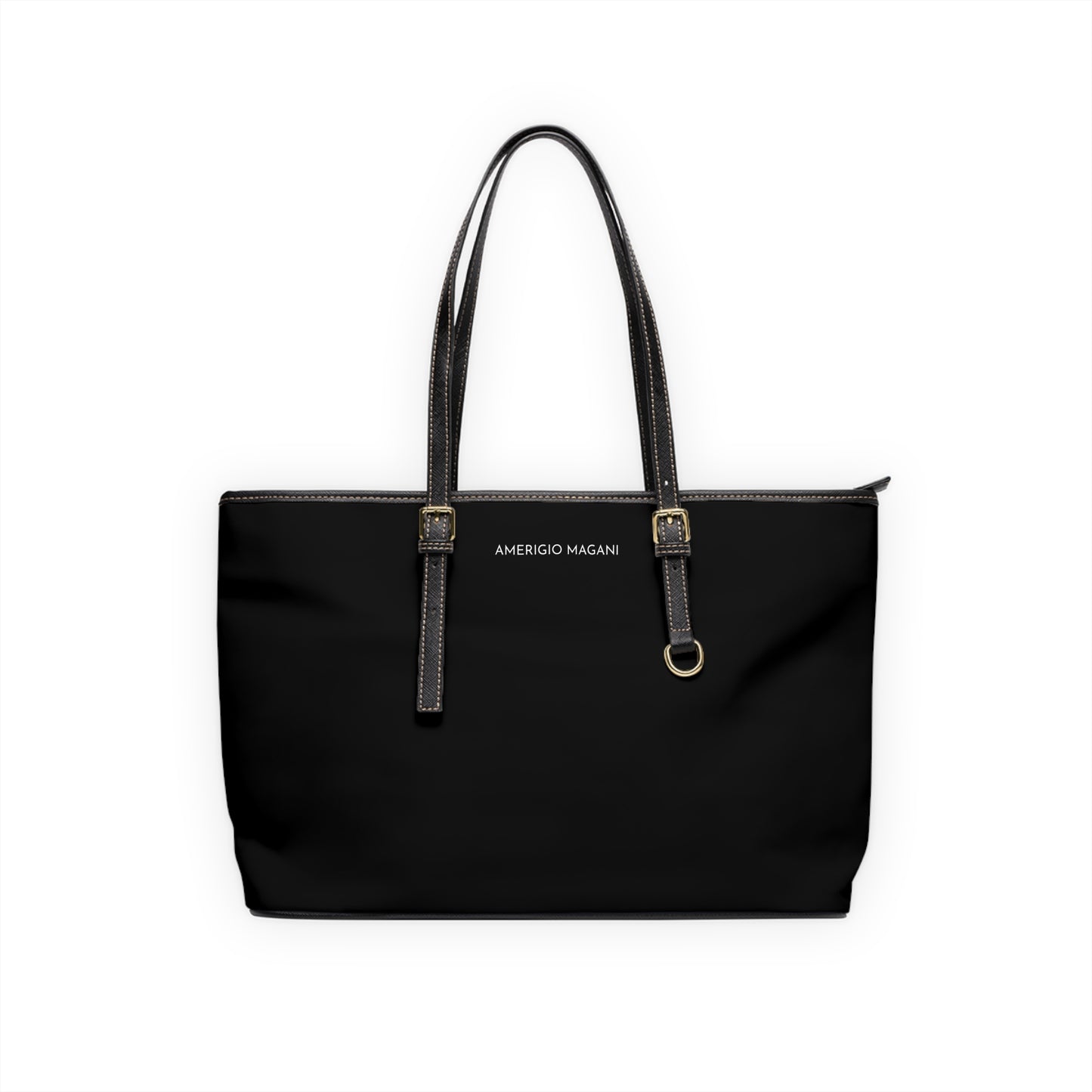 PU Leather Shoulder Bag — Classic Black Tote with Adjustable Straps