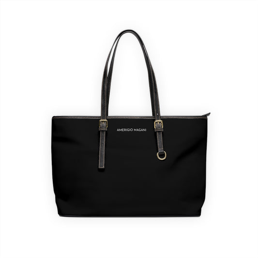 PU Leather Shoulder Bag — Classic Black Tote with Adjustable Straps