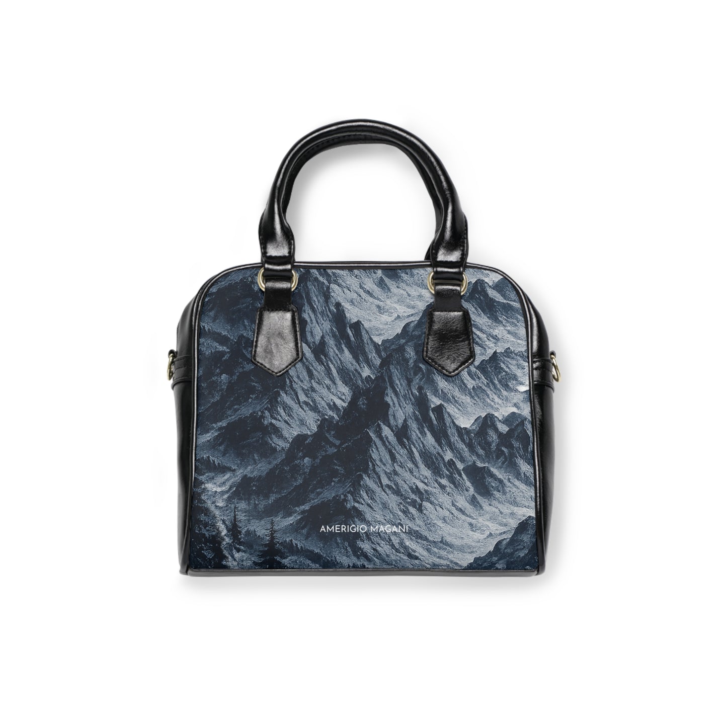 Shoulder Handbag - Stormy Ocean Waves Print Leather Tote