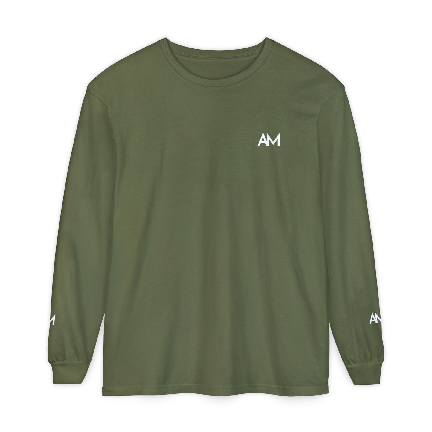 AM Logo Garment-Dyed Long Sleeve T-Shirt — Minimalist Unisex Tee