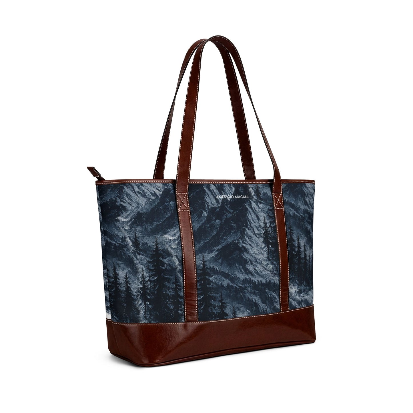 Forest Mist Tote Handbag — Dark Blue Evergreen Landscape Tote
