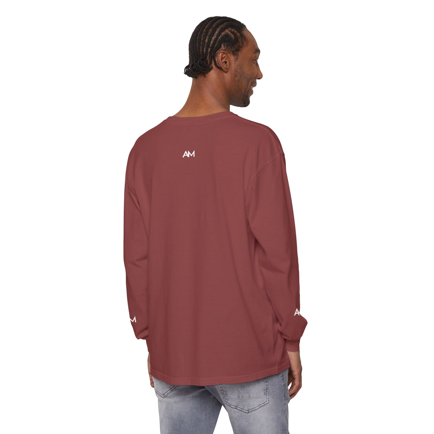 AM Logo Garment-Dyed Long Sleeve T-Shirt — Minimalist Unisex Tee