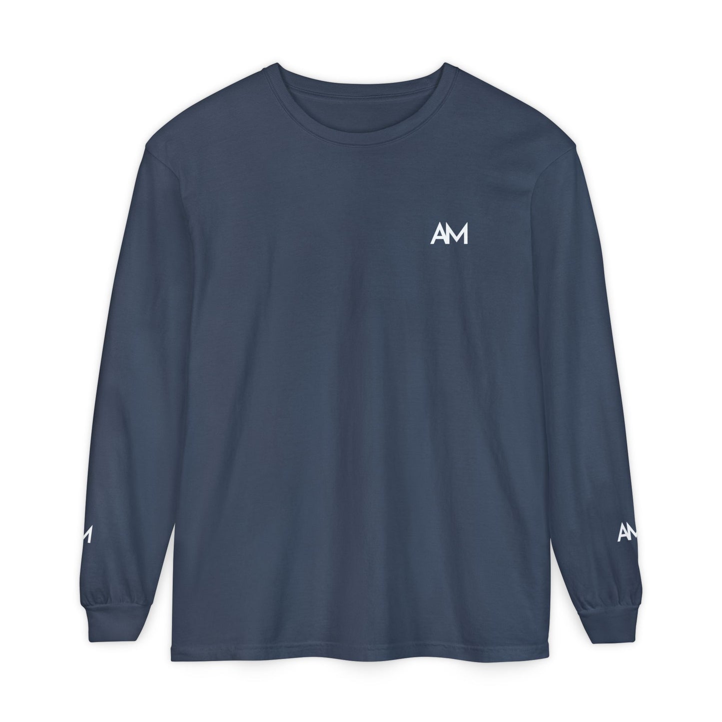 AM Logo Garment-Dyed Long Sleeve T-Shirt — Minimalist Unisex Tee