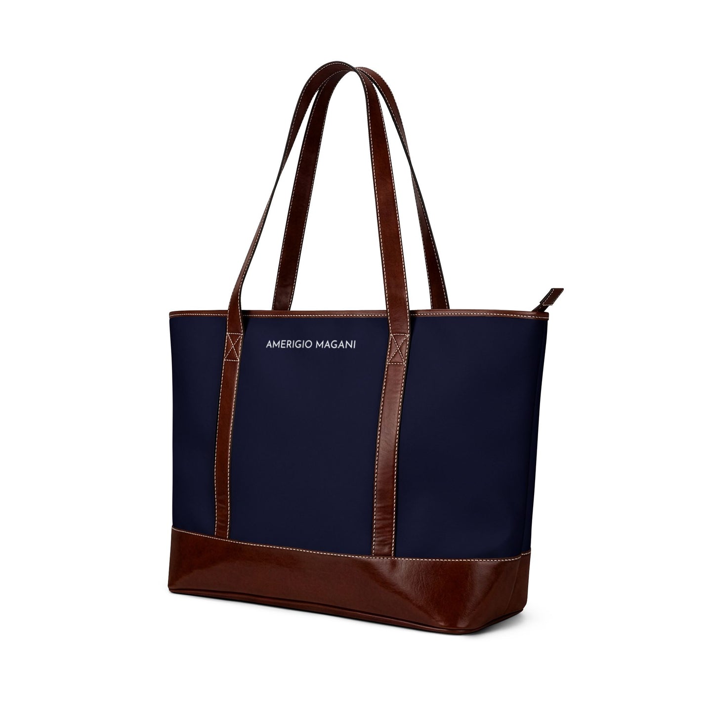 Navy Canvas Tote Bag with Brown Leather Trim