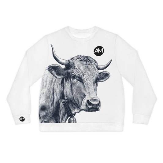 Sweat-shirt illustration vache — Pull léger motif ranch noir et blanc vintage