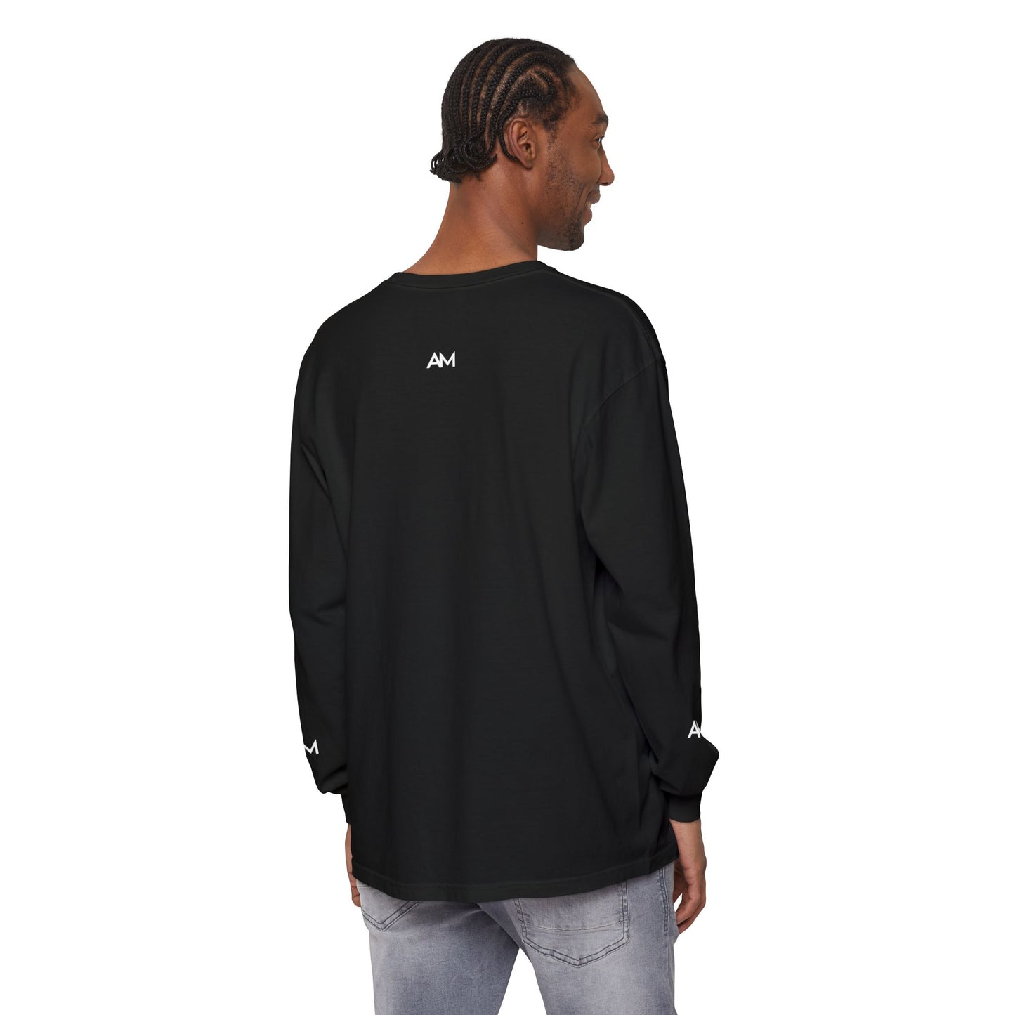 AM Logo Garment-Dyed Long Sleeve T-Shirt — Minimalist Unisex Tee