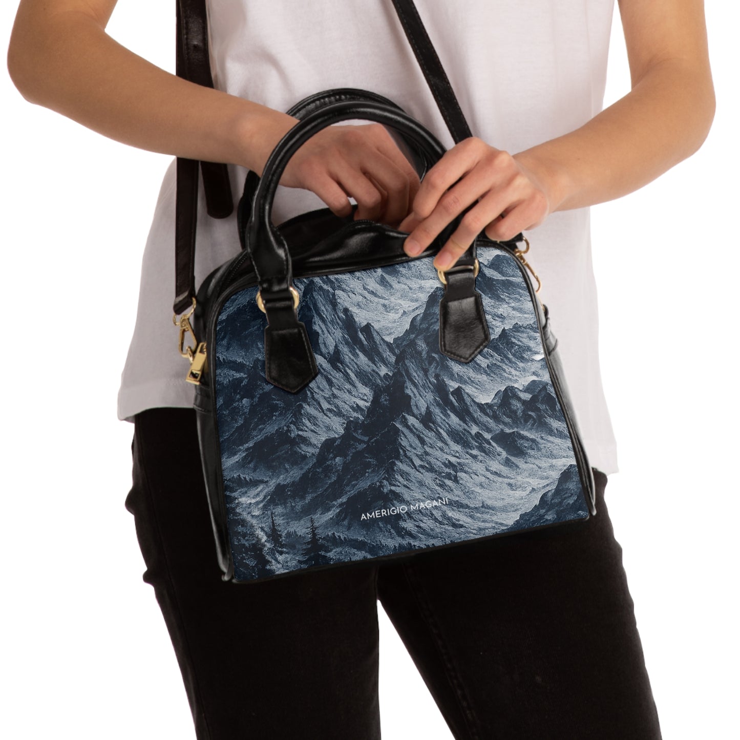 Shoulder Handbag - Stormy Ocean Waves Print Leather Tote