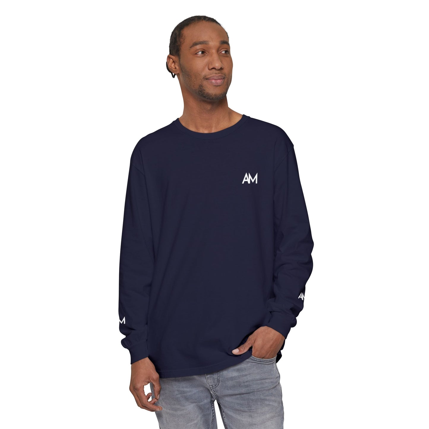 AM Logo Garment-Dyed Long Sleeve T-Shirt — Minimalist Unisex Tee