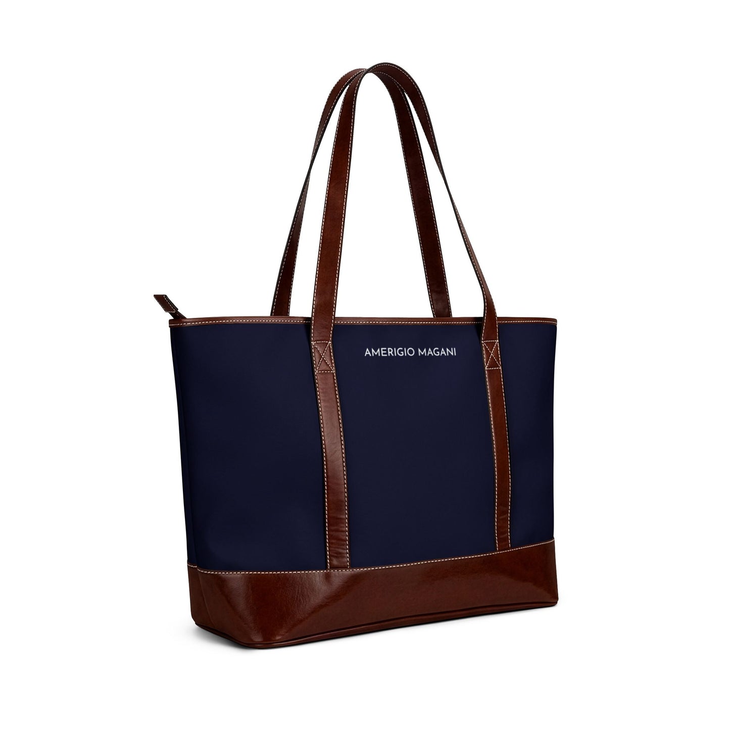 Navy Canvas Tote Bag with Brown Leather Trim