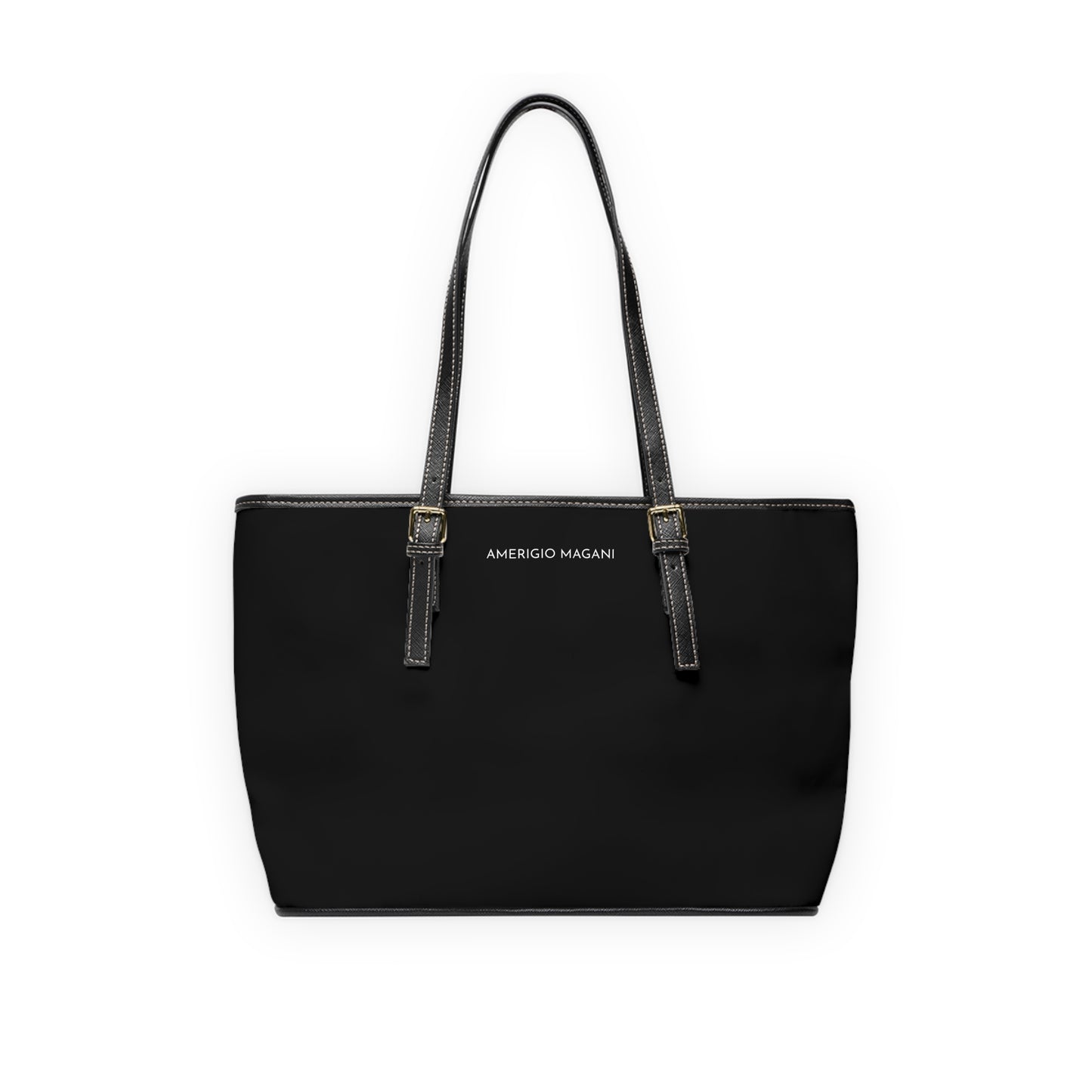 PU Leather Shoulder Bag — Classic Black Tote with Adjustable Straps