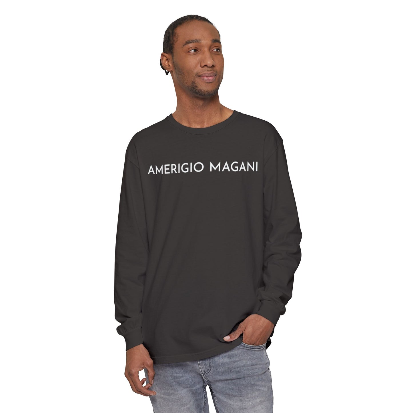 Amerigio Magani Long Sleeve Tee — Minimalist Name Graphic Shirt