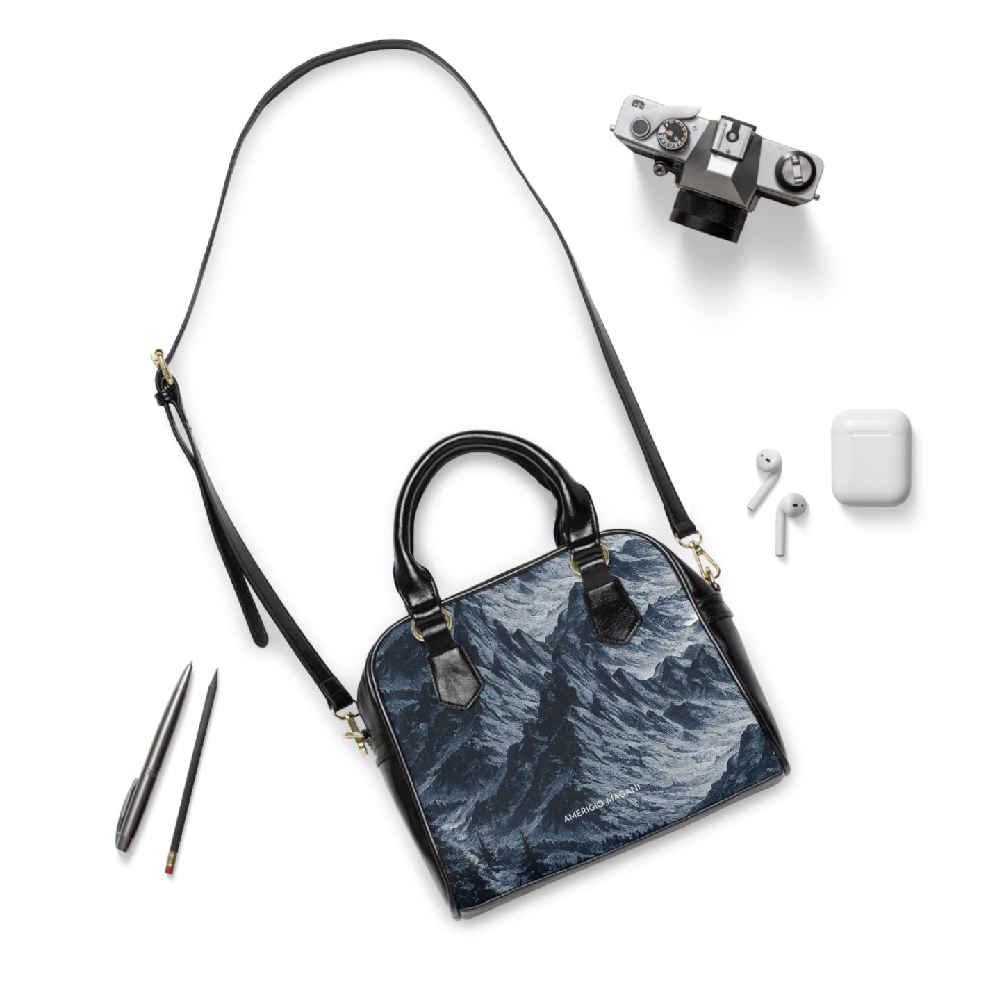 Shoulder Handbag - Stormy Ocean Waves Print Leather Tote