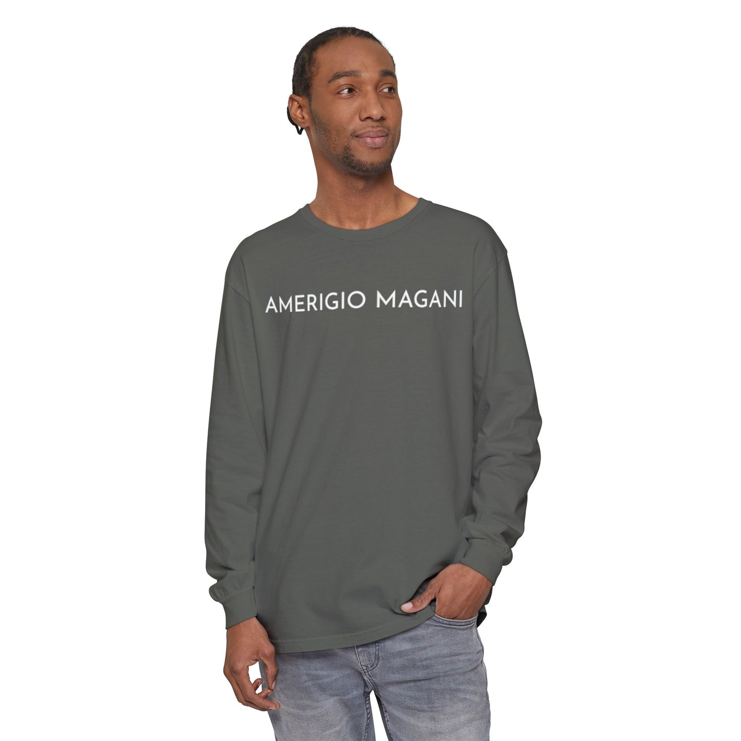 Amerigio Magani Long Sleeve Tee — Minimalist Name Graphic Shirt