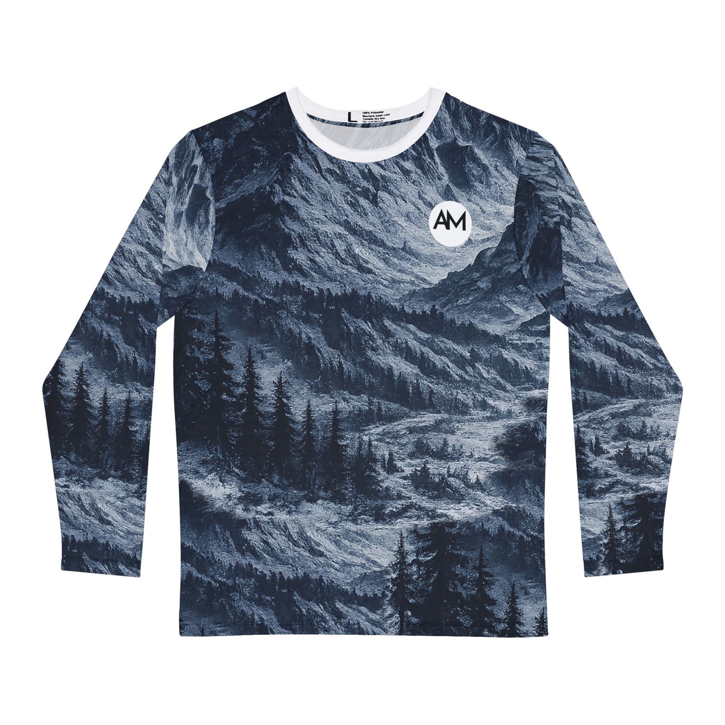 Men's Mountain Forest Long Sleeve Shirt — Blue All-Over Print Outdoor Tee