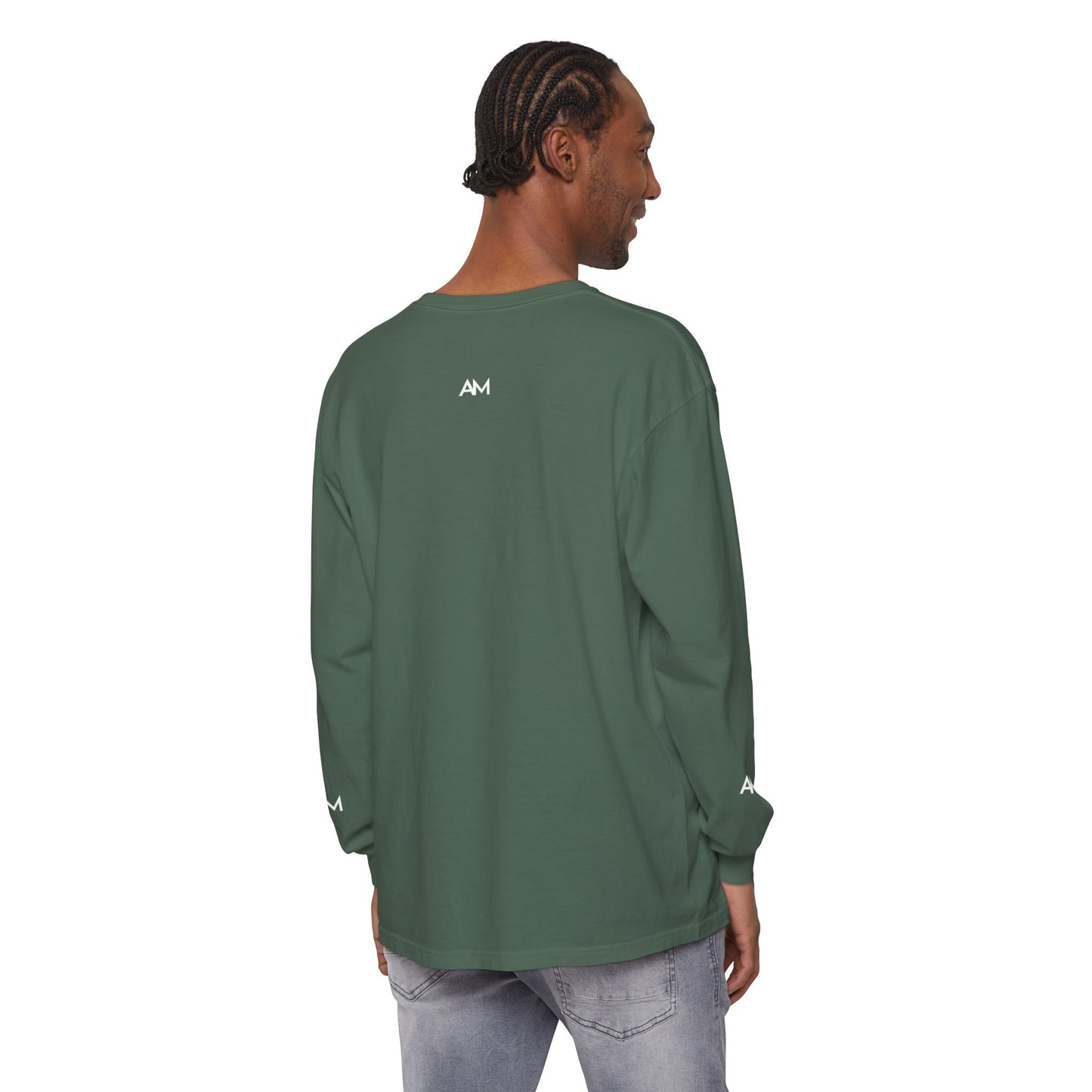 AM Logo Garment-Dyed Long Sleeve T-Shirt — Minimalist Unisex Tee
