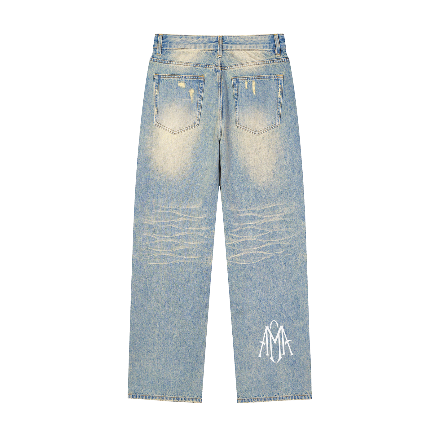 Sun Fade Raw Hem Denim Jeans