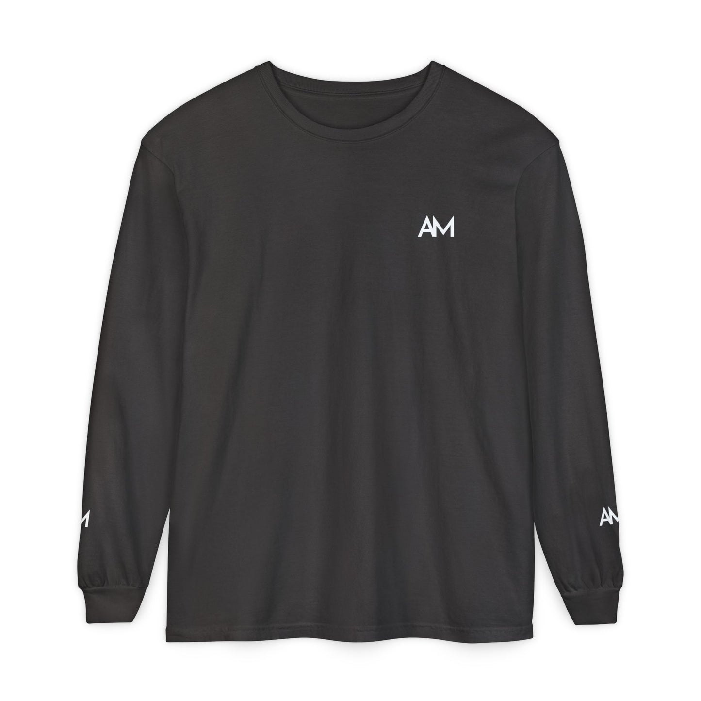 AM Logo Garment-Dyed Long Sleeve T-Shirt — Minimalist Unisex Tee