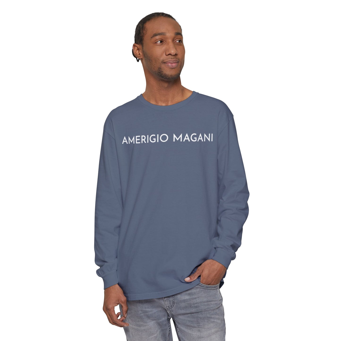 Amerigio Magani Long Sleeve Tee — Minimalist Name Graphic Shirt