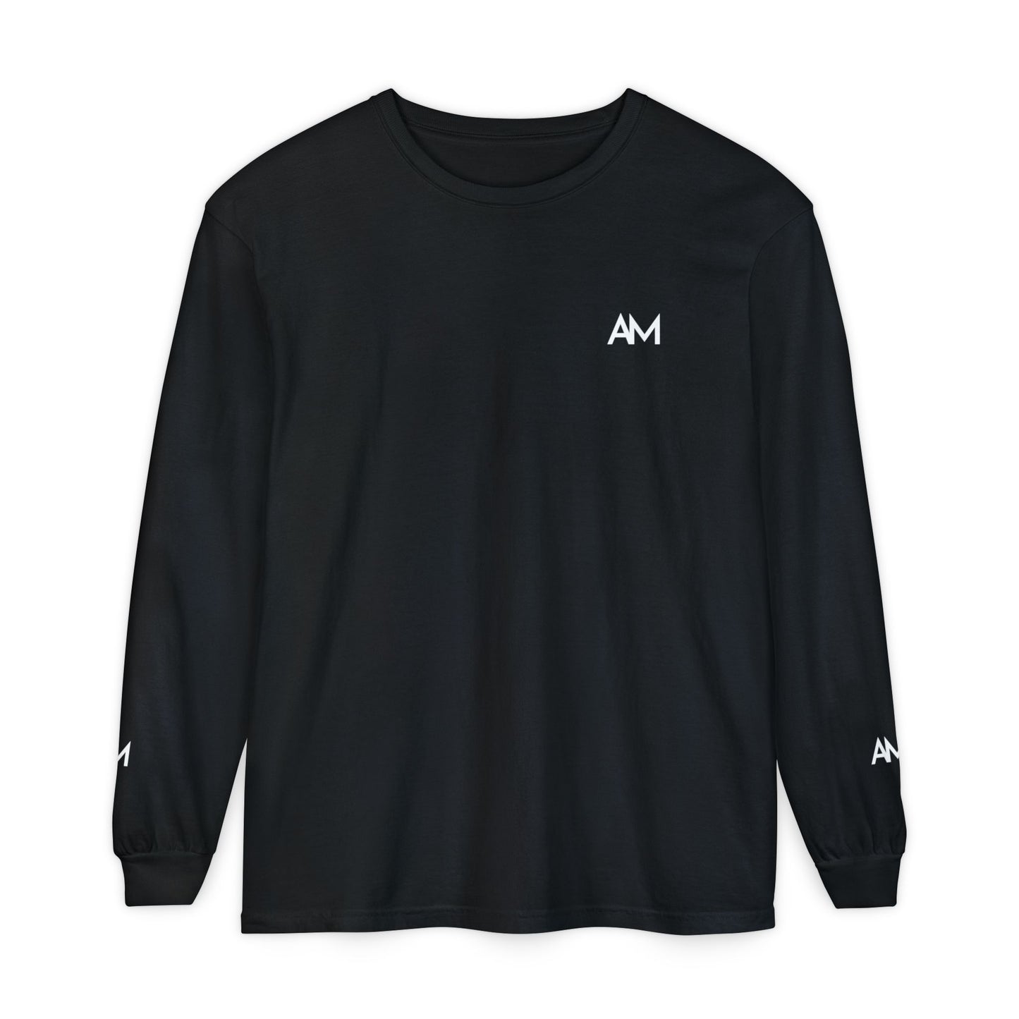 AM Logo Garment-Dyed Long Sleeve T-Shirt — Minimalist Unisex Tee
