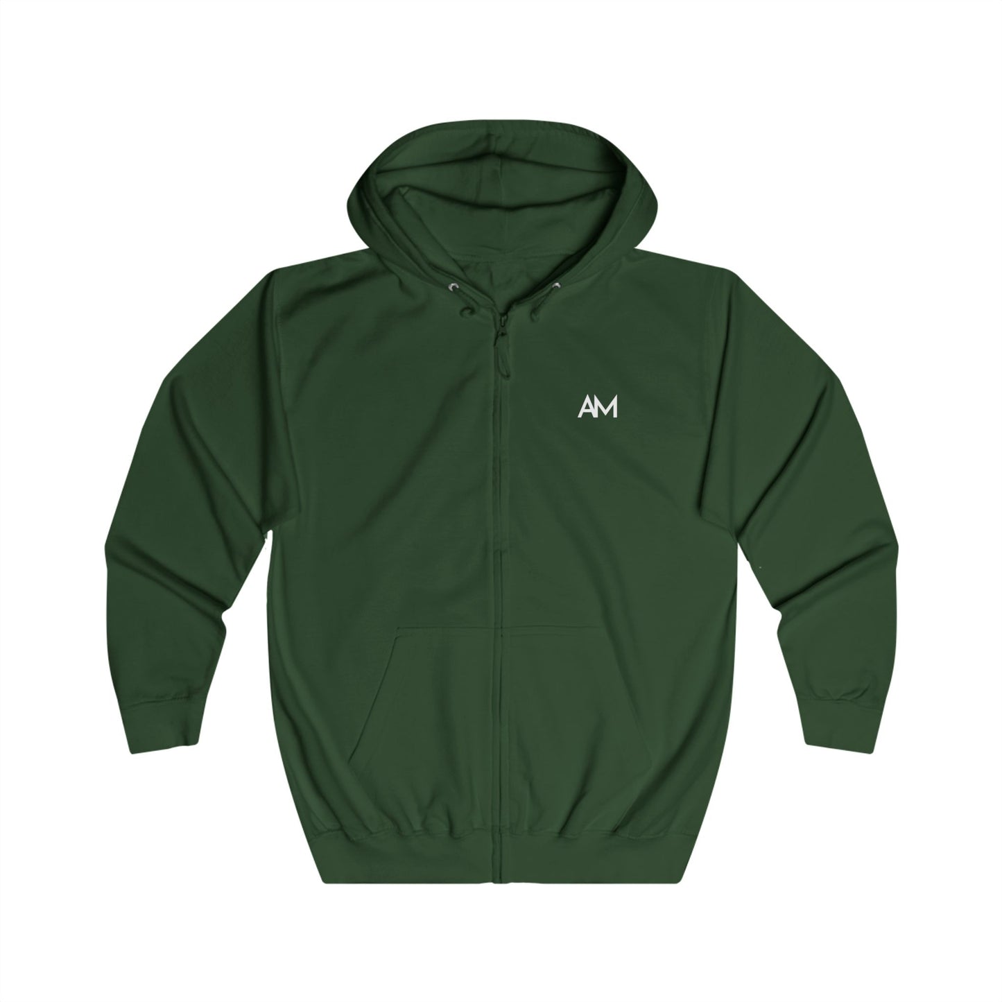 AM Logo Full-Zip Hoodie — Minimal Embroidered Chest Zip-Up Hoodie