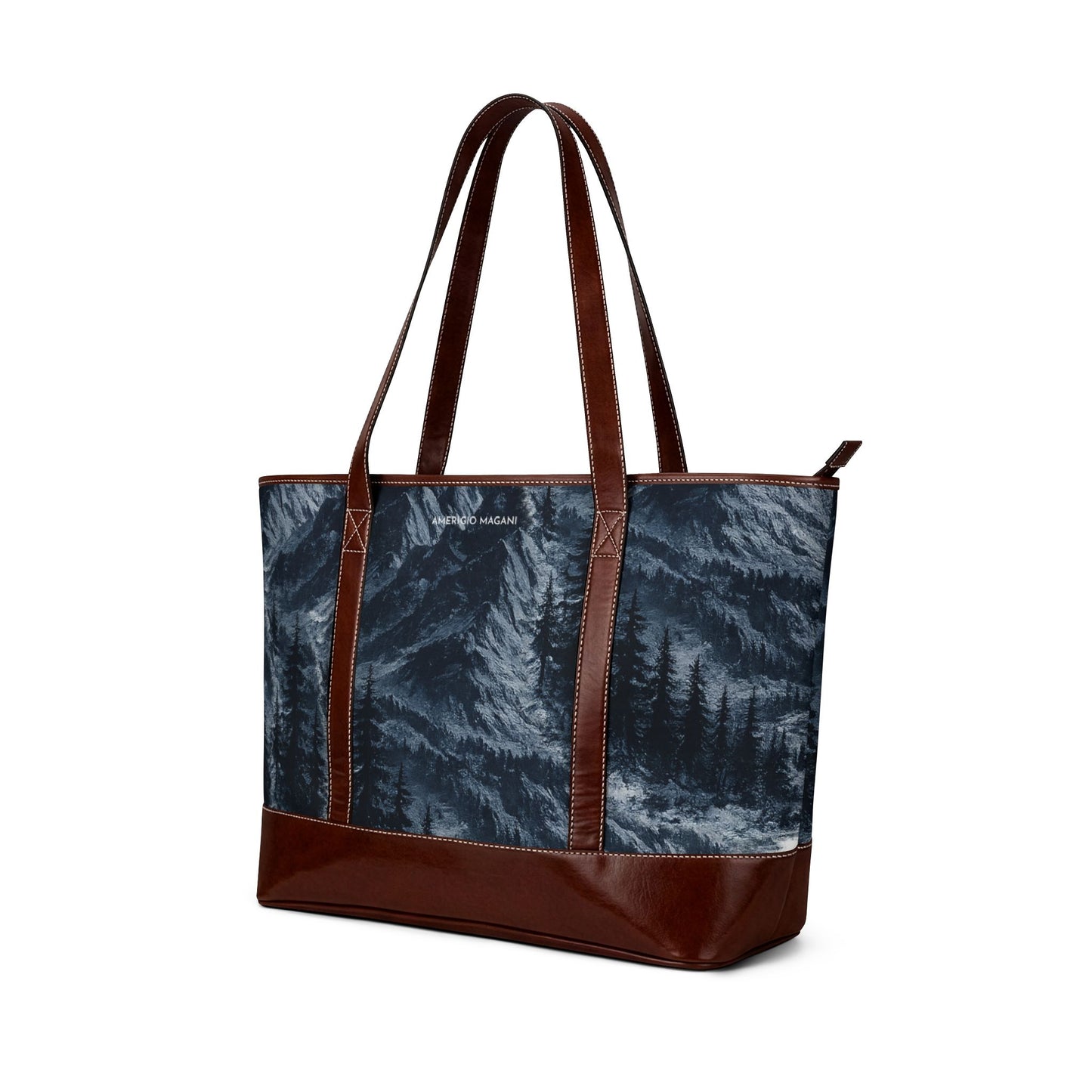 Forest Mist Tote Handbag — Dark Blue Evergreen Landscape Tote