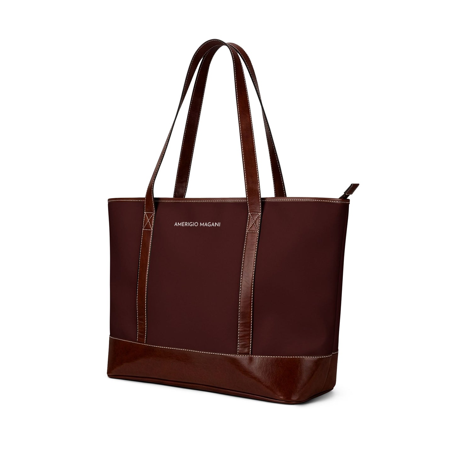 Classic Brown Leather-Trim Tote Handbag