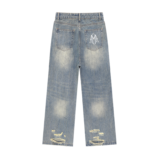 Vintage Wash Distressed Denim Jeans