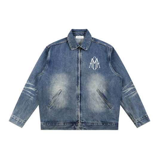 Vintage Wash Zip Up Denim Jacket