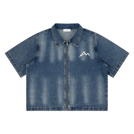 Unisex Vintage Washed Full-Zip Denim Shirt