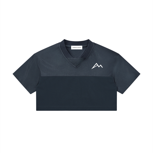 Damen-Cropped-V-Ausschnitt-Jersey mit Paneelen