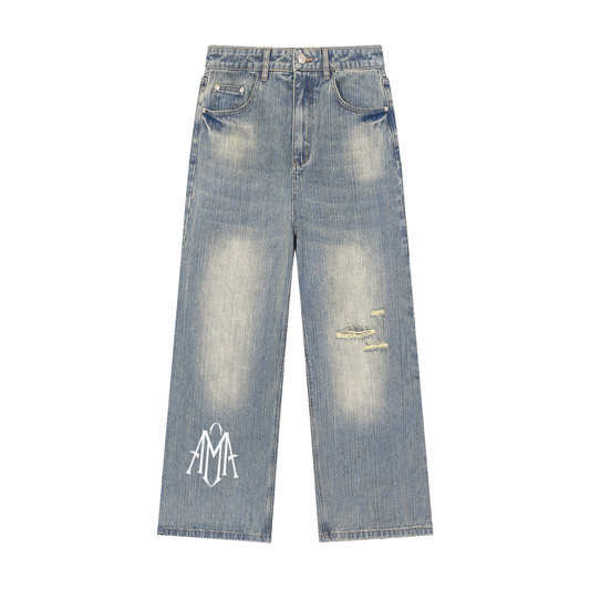 Vintage Wash Distressed Denim Jeans