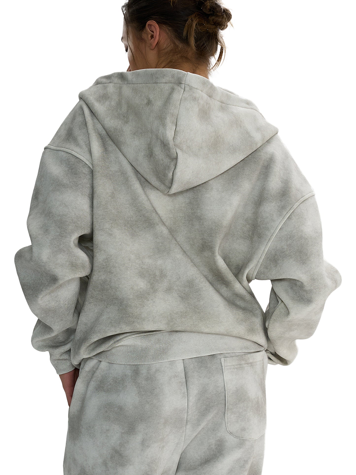 Sweat à capuche zippé en molleton délavé