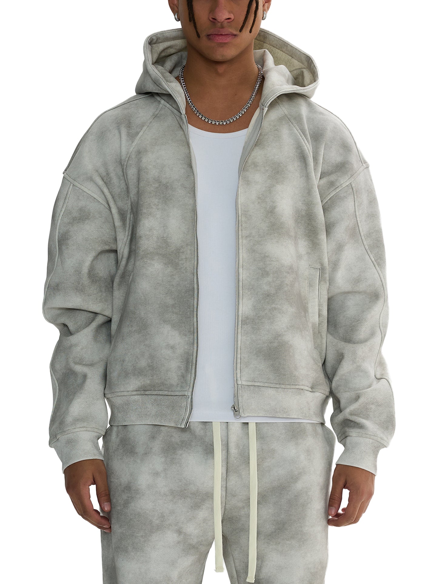 Sweat à capuche zippé en molleton délavé