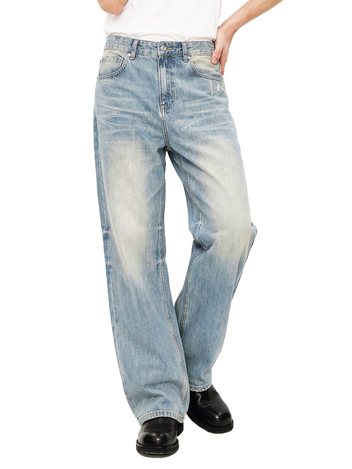 Sun Fade Raw Hem Denim Jeans Style 2