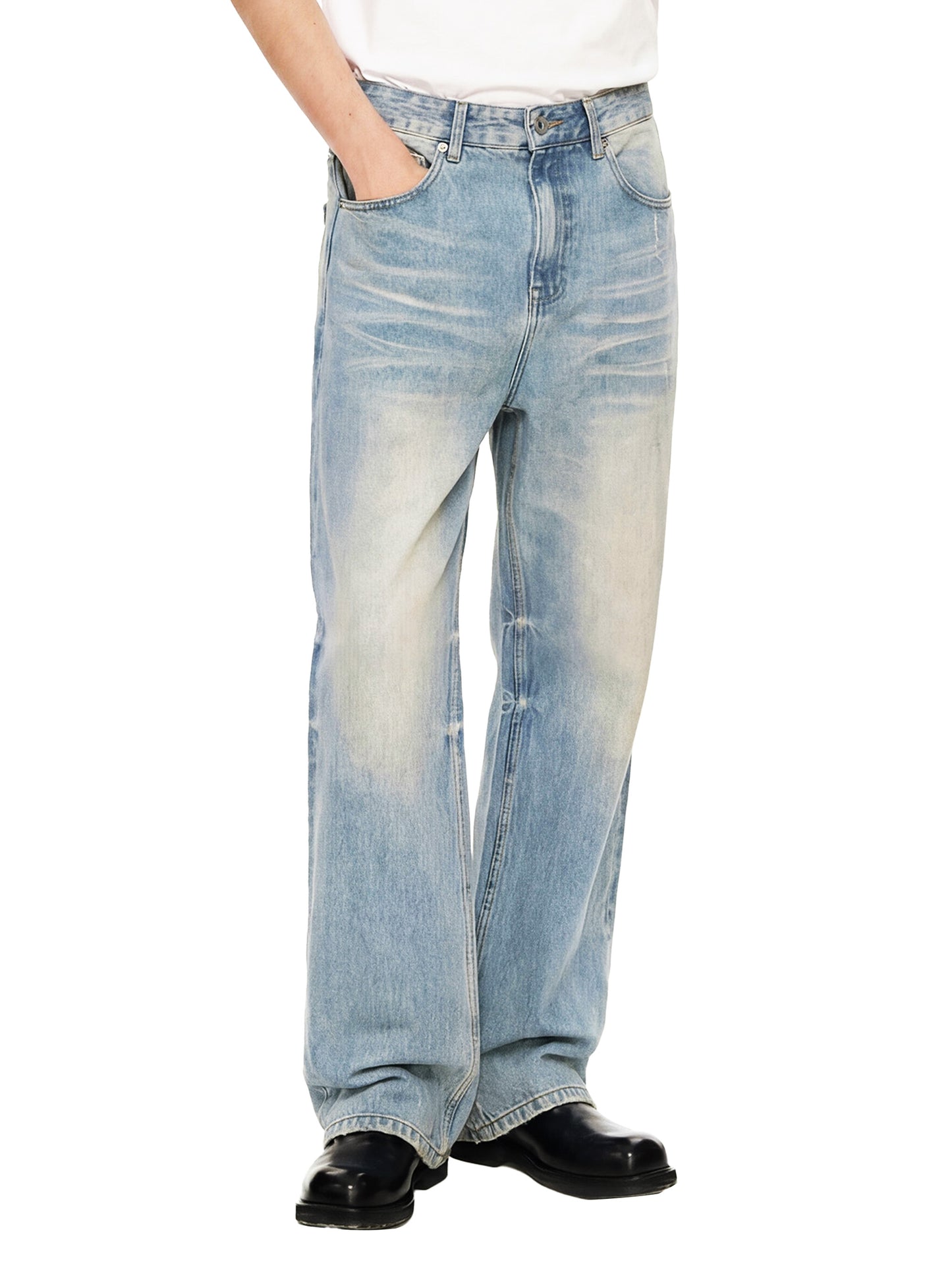 Sun Fade Raw Hem Denim Jeans Style 2