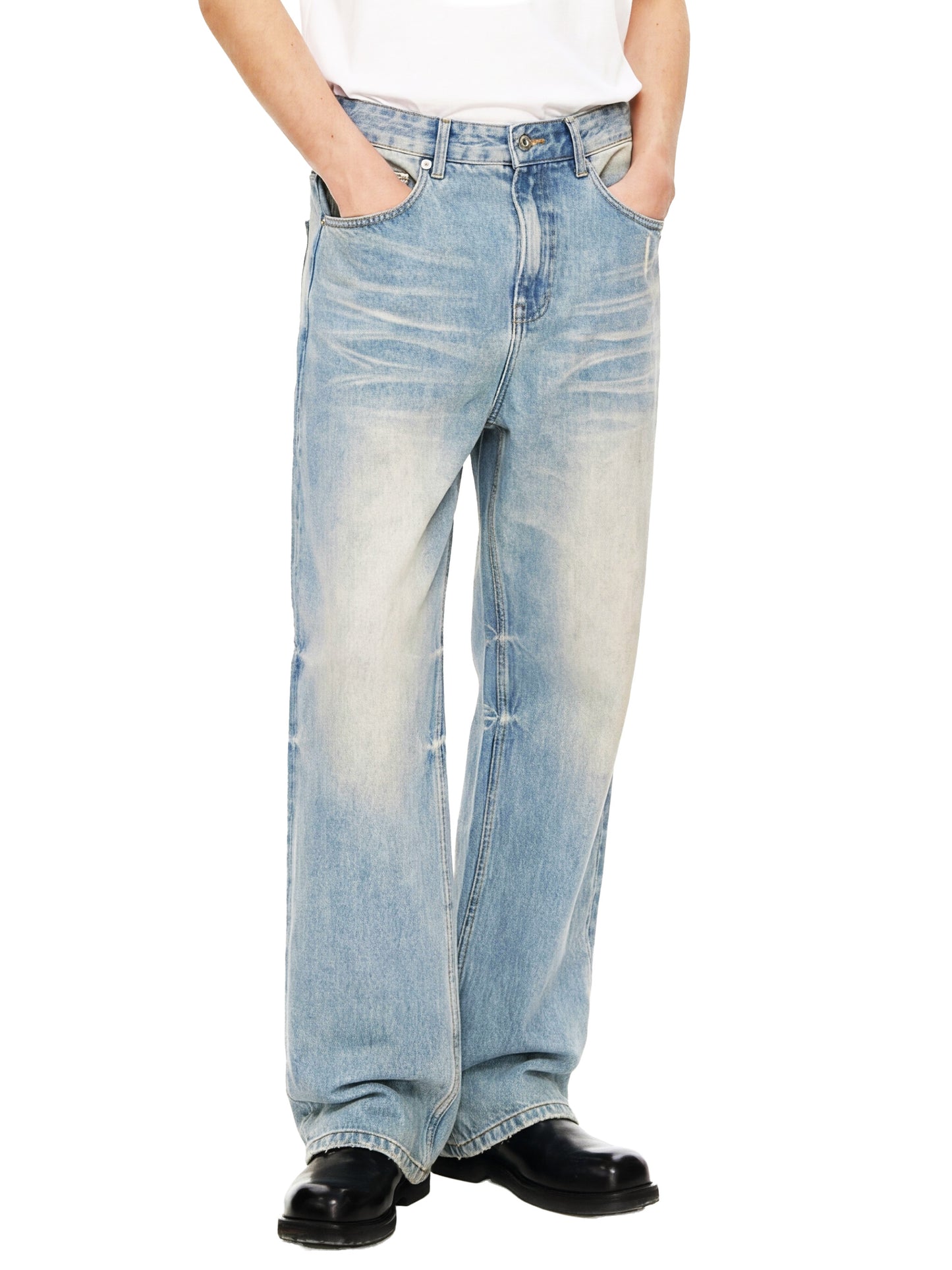 Sun Fade Raw Hem Denim Jeans Style 2